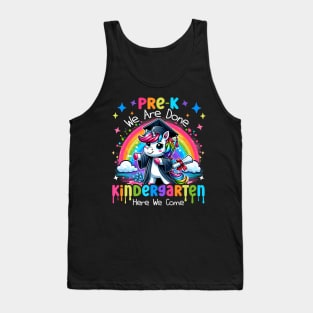 Pre K Graduation Unicorn Cap Gown Kindergarten Here We Come Tank Top